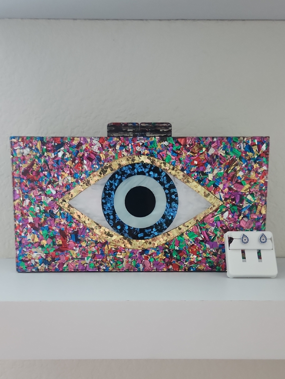Evil Eye Multicolor Clutch + Silver Earrings